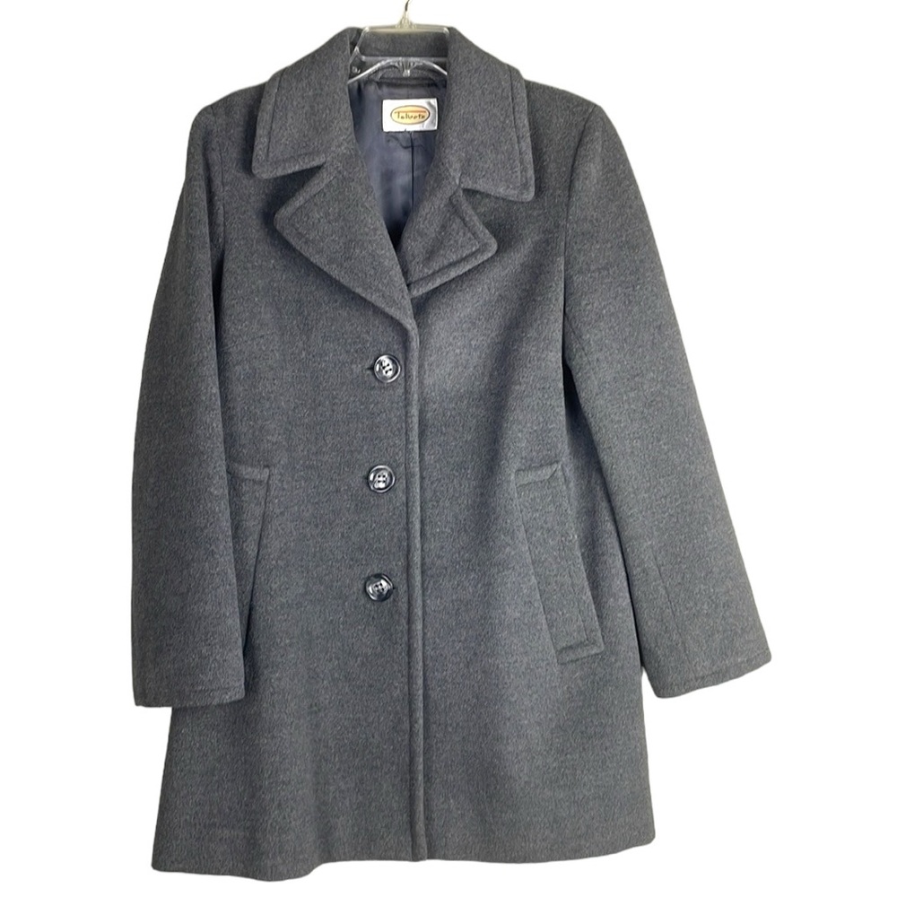 Talbots Vintage Angora Wool Blend Gray Button Front Notch Collar Jacket  Sz 14